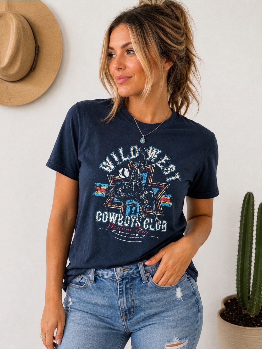 Rock & Roll Denim Wild West Cowboy Club Graphic Tee Size Large Western Rodeo - Picture 2 of 8